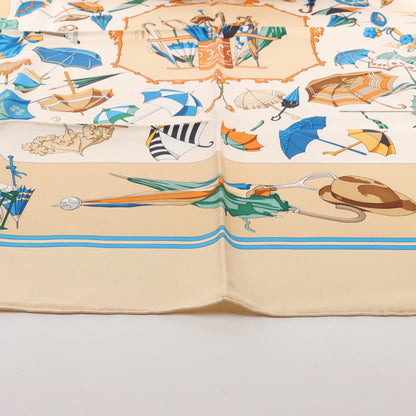 Hermès Carré 90 "OMBRELLES ET PARAPLUIES" Silk handkerchief in Beige
