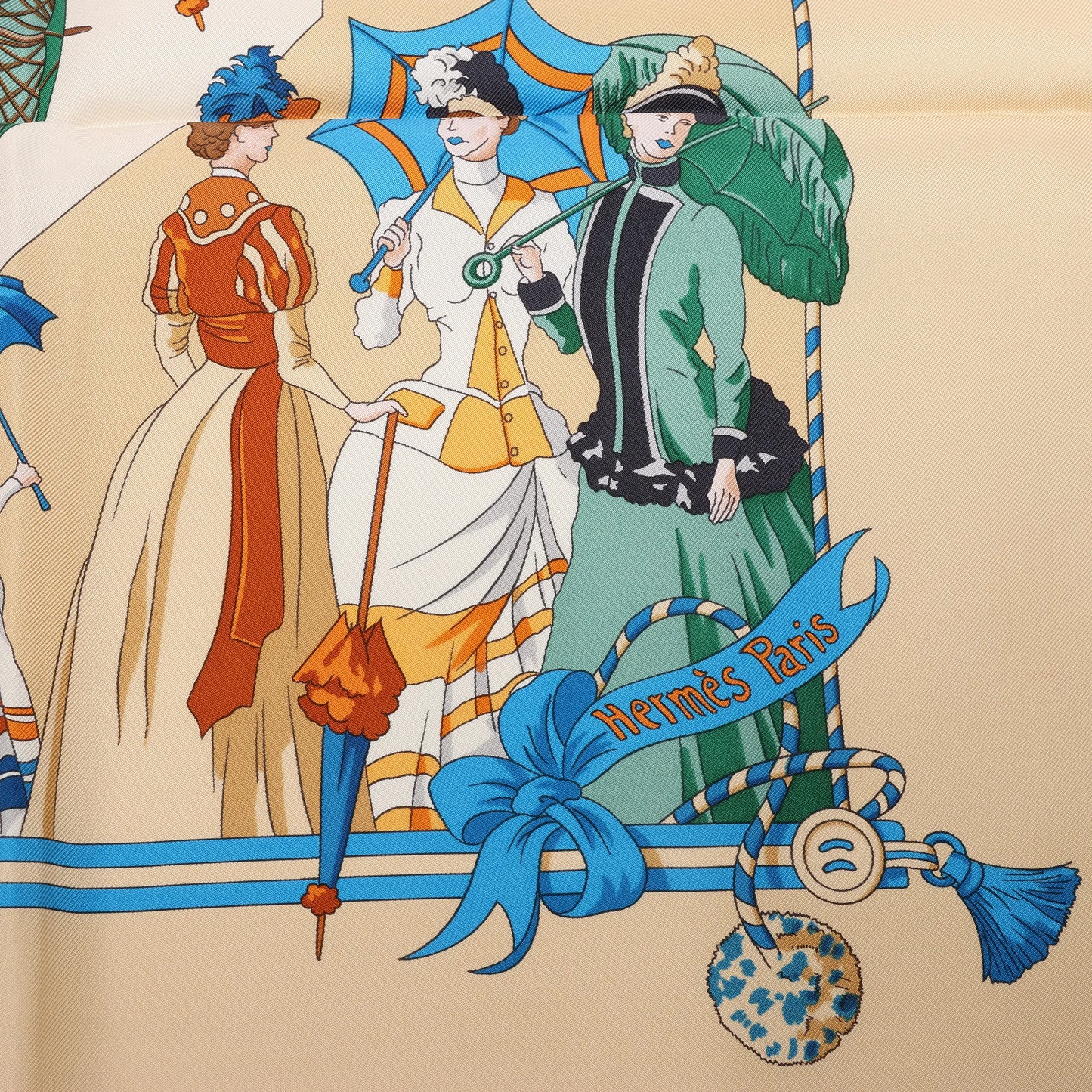 Hermès Carré 90 "OMBRELLES ET PARAPLUIES" Silk handkerchief in Beige