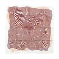 Hermès Carré 90 silk scarf titled "Onde de Chic," featuring an abstract, optical illusion-style design in burgundy and beige waves that subtly form the image of a horse, set against a white background for a contemporary, dynamic look.