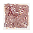 Hermès Carré 90 silk scarf titled "Onde de Chic," featuring an abstract, optical illusion-style design in burgundy and beige waves that subtly form the image of a horse, set against a white background for a contemporary, dynamic look.