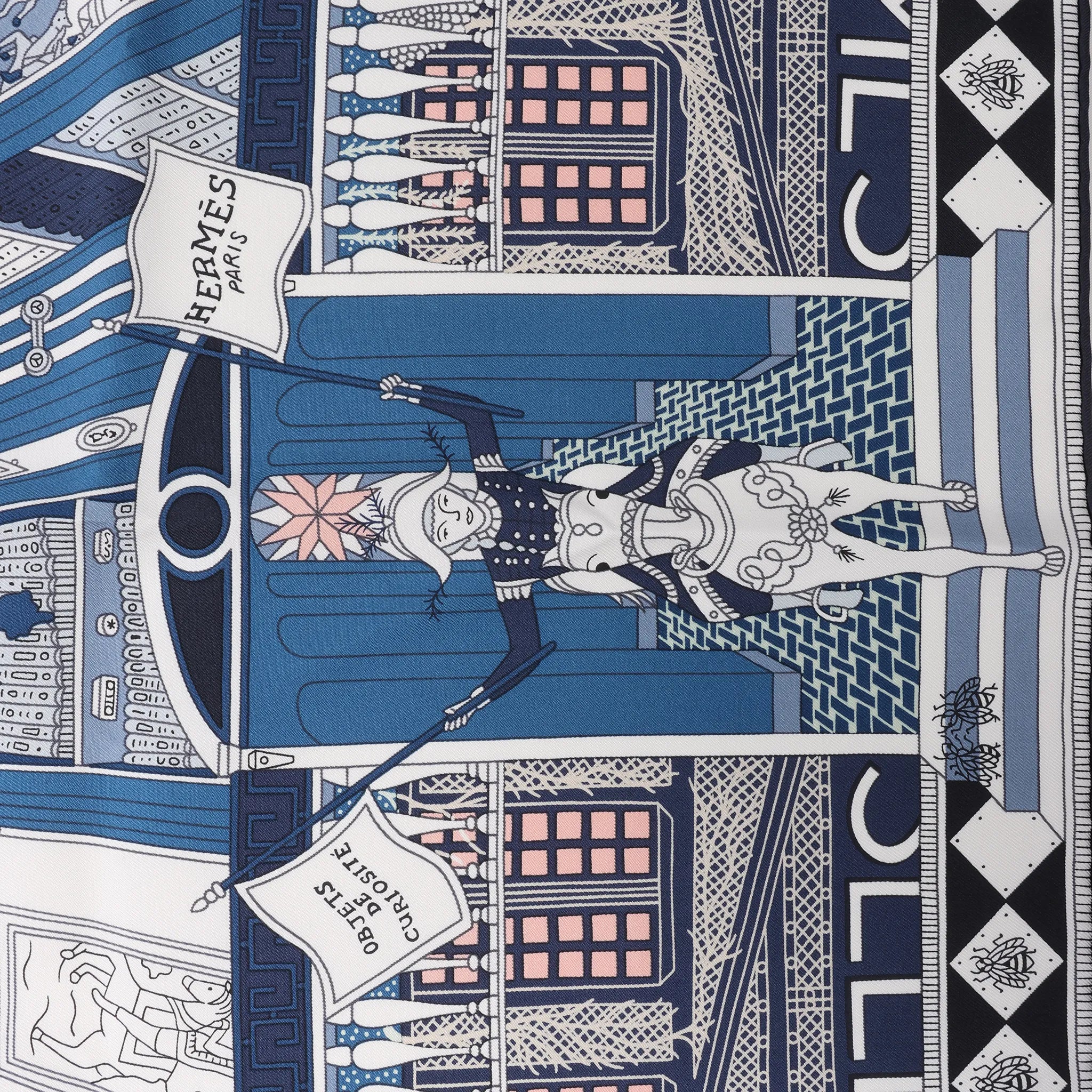 Hermès Carré 90 "Objets de Curiosite" Silk handkerchief in Blue x Gray