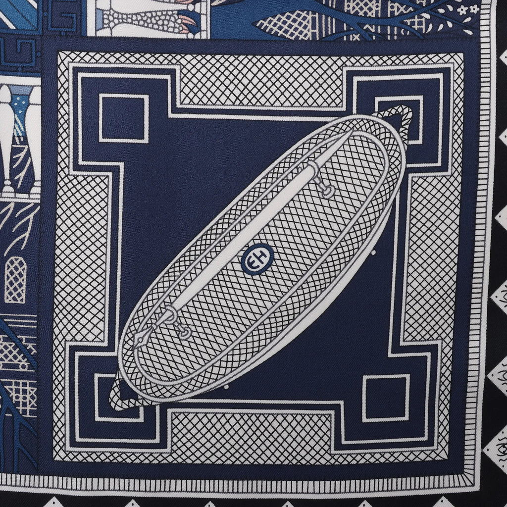 Hermès Carré 90 "Objets de Curiosite" Silk handkerchief in Blue x Gray