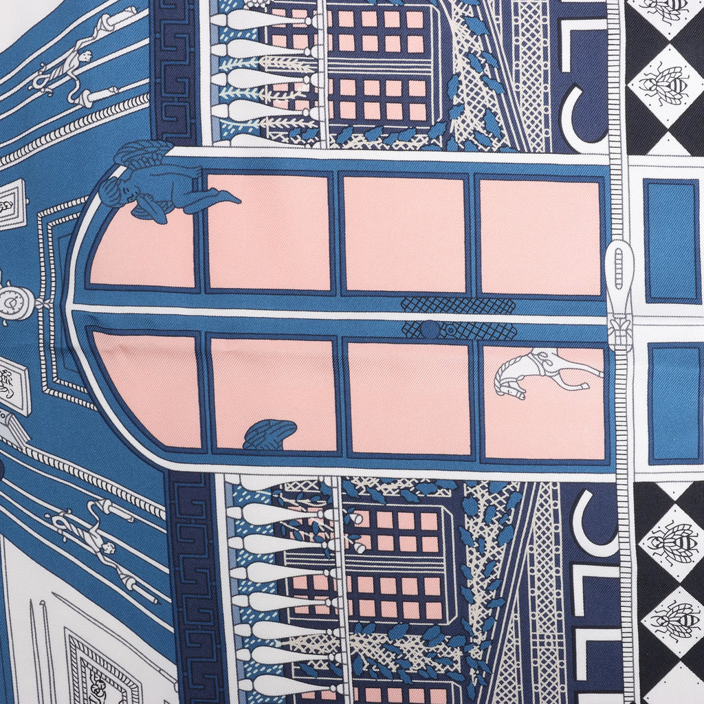 Hermès Carré 90 "Objets de Curiosite" Silk handkerchief in Blue x Gray