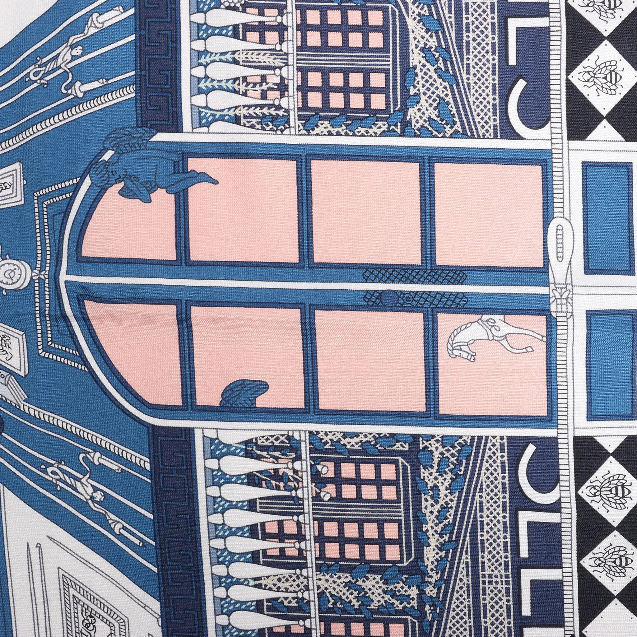Hermès Carré 90 "Objets de Curiosite" Silk handkerchief in Blue x Gray