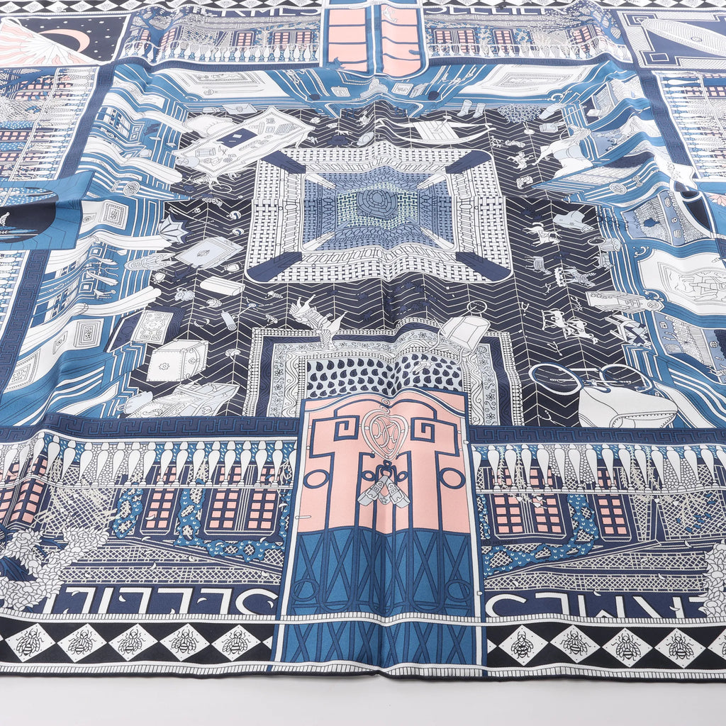 Hermès Carré 90 "Objets de Curiosite" Silk handkerchief in Blue x Gray