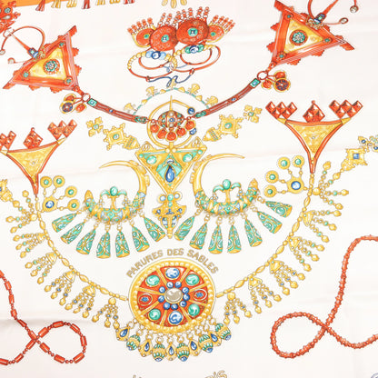 Hermès Carré 90 "PARURES DES SABLES" Silk handkerchief in Orange