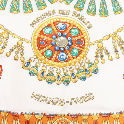 Hermès Carré 90 "PARURES DES SABLES" Silk handkerchief in Orange