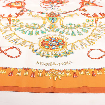 Hermès Carré 90 "PARURES DES SABLES" Silk handkerchief in Orange