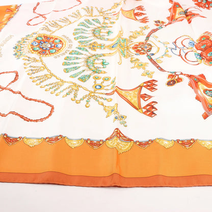 Hermès Carré 90 "PARURES DES SABLES" Silk handkerchief in Orange