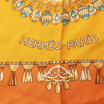 Hermès Carré 90 "PARURES DES SABLES" Silk handkerchief in Orange