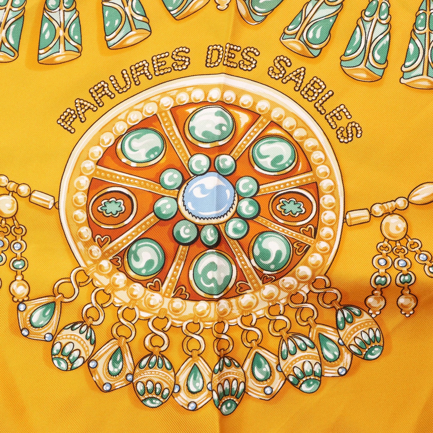 Hermès Carré 90 "PARURES DES SABLES" Silk handkerchief in Orange