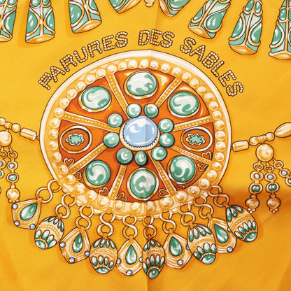 Hermès Carré 90 "PARURES DES SABLES" Silk handkerchief in Orange