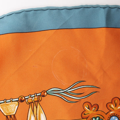 Hermès Carré 90 "PARURES DES SABLES" Silk handkerchief in Orange