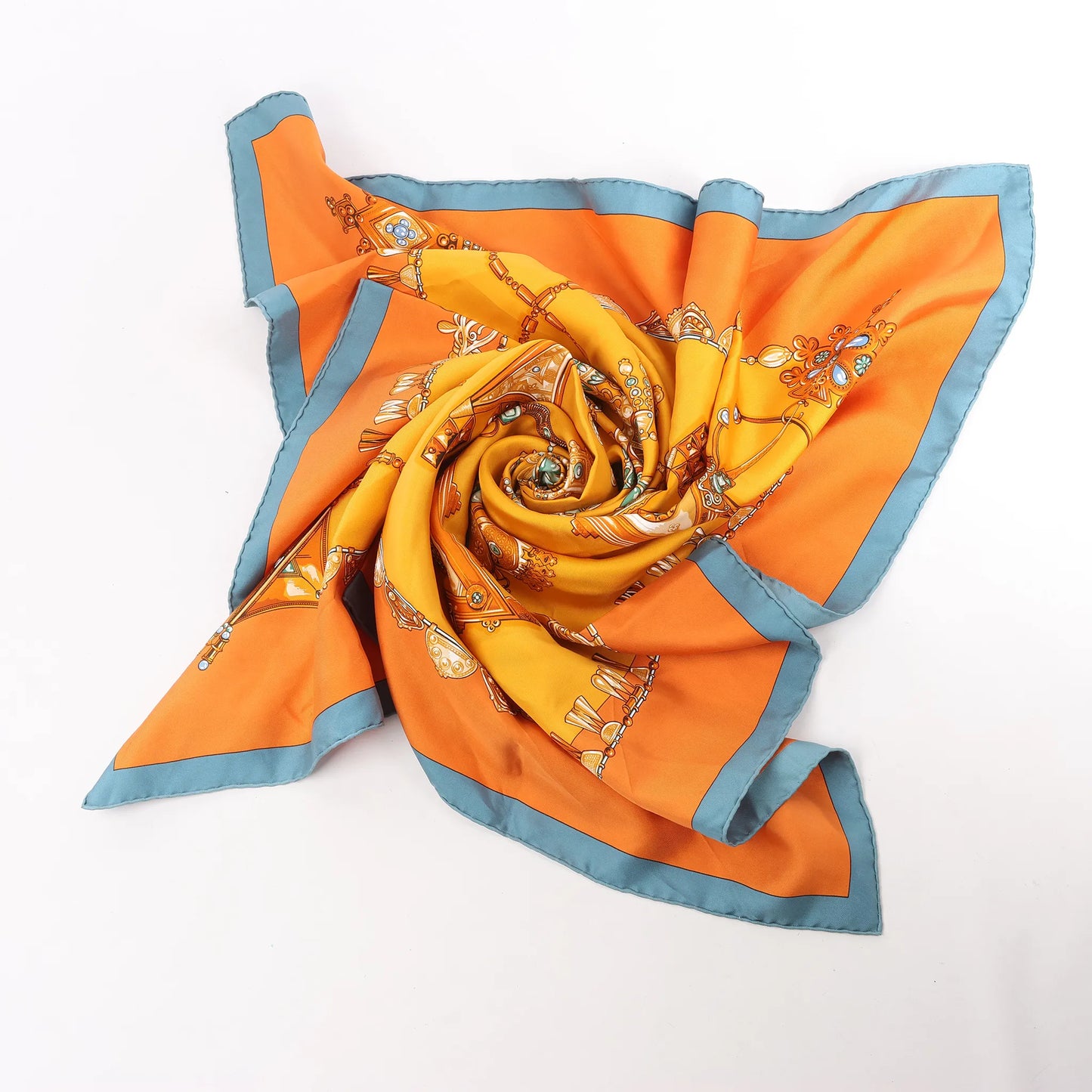 Hermès Carré 90 "PARURES DES SABLES" Silk handkerchief in Orange
