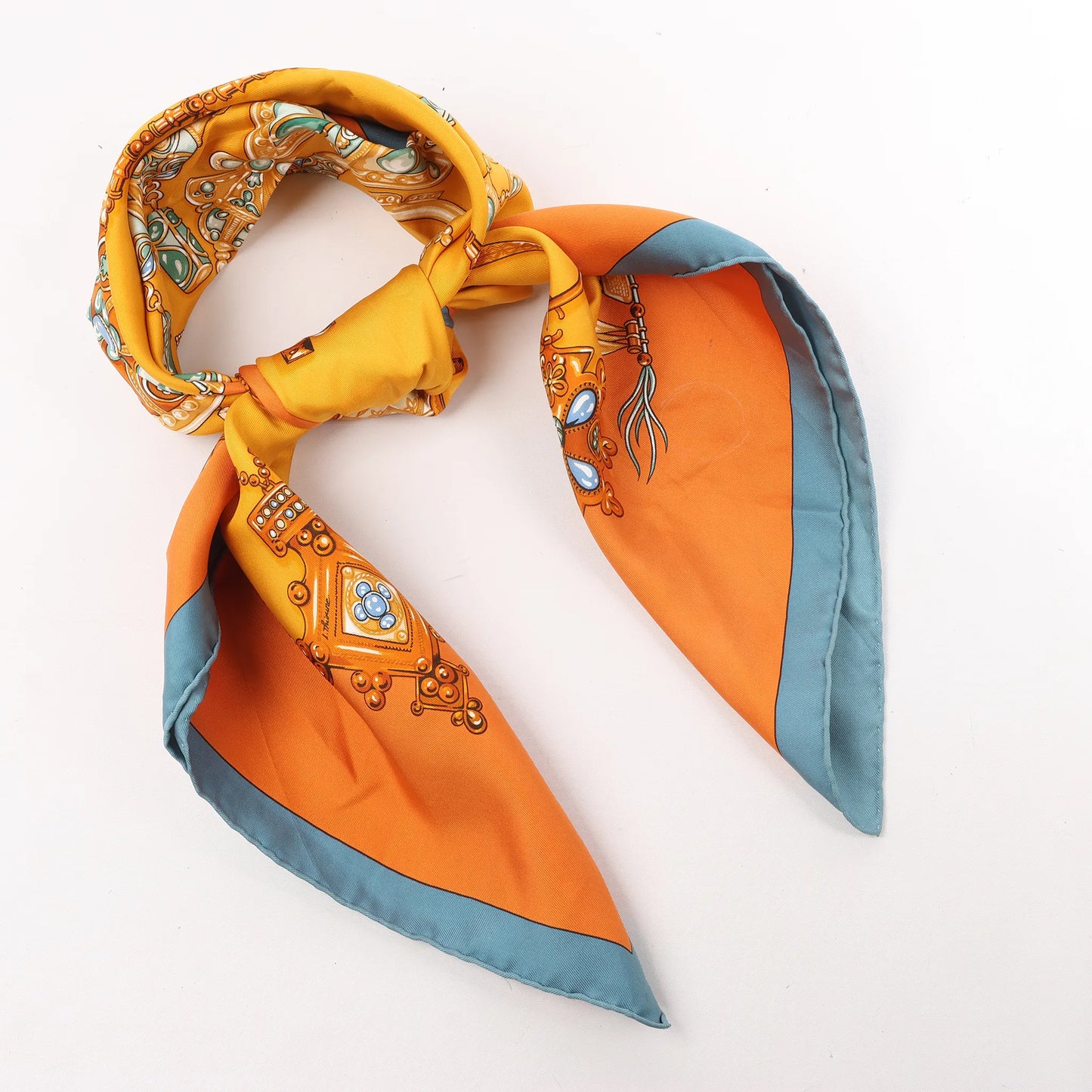 Hermès Carré 90 "PARURES DES SABLES" Silk handkerchief in Orange