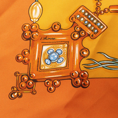 Hermès Carré 90 "PARURES DES SABLES" Silk handkerchief in Orange
