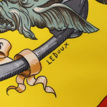 Hermès Carré 90 "PAVOIS" 100% Silk Scarf in Yellow