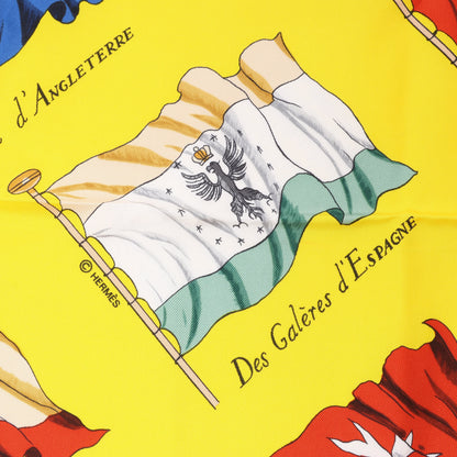 Hermès Carré 90 "PAVOIS" 100% Silk Scarf in Yellow