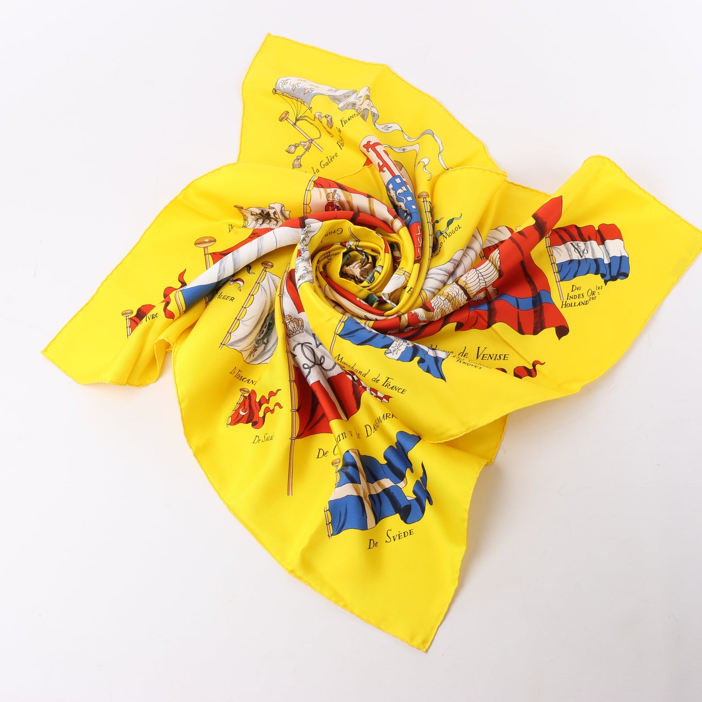 Hermès Carré 90 "PAVOIS" 100% Silk Scarf in Yellow