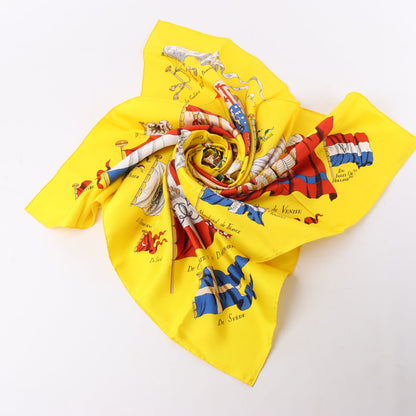 Hermès Carré 90 "PAVOIS" 100% Silk Scarf in Yellow