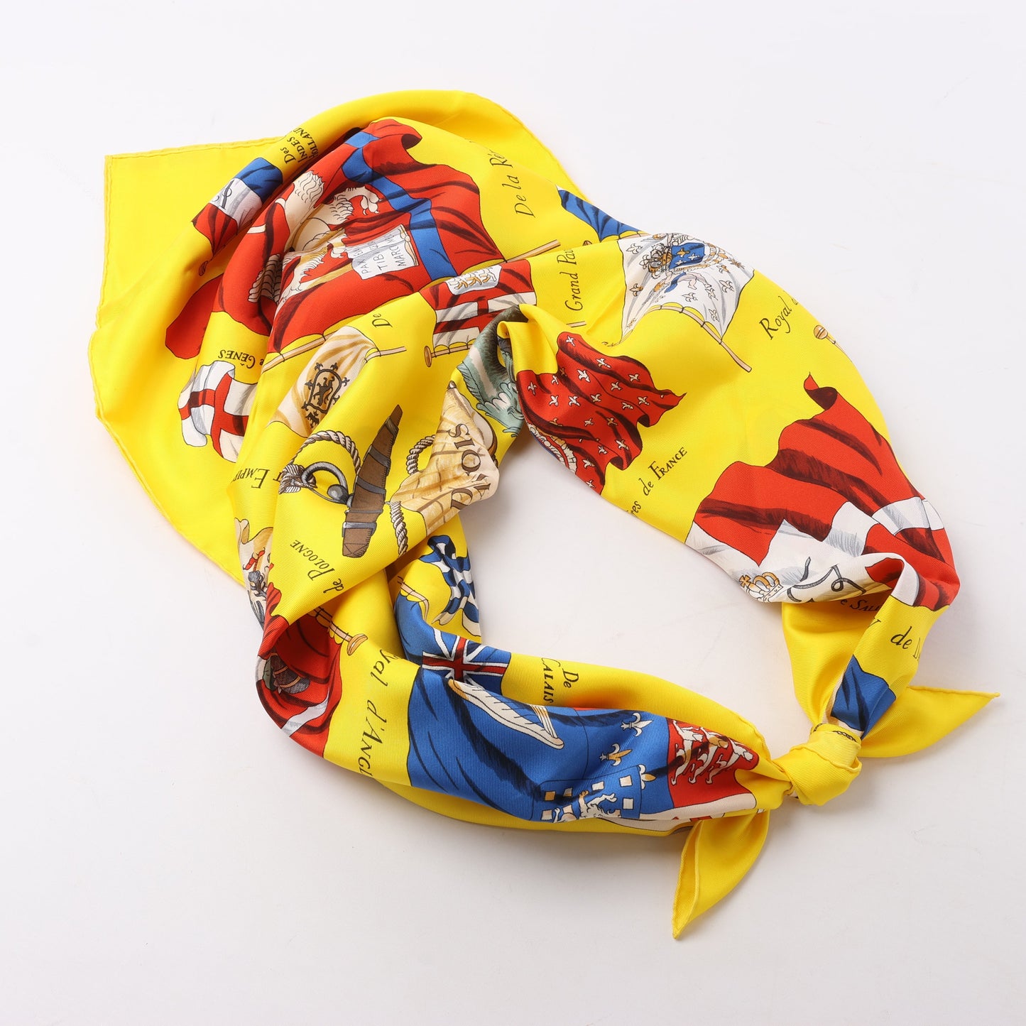 Hermès Carré 90 "PAVOIS" 100% Silk Scarf in Yellow