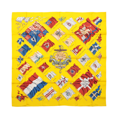 Hermès Carré 90 "PAVOIS" 100% Silk Scarf in Yellow