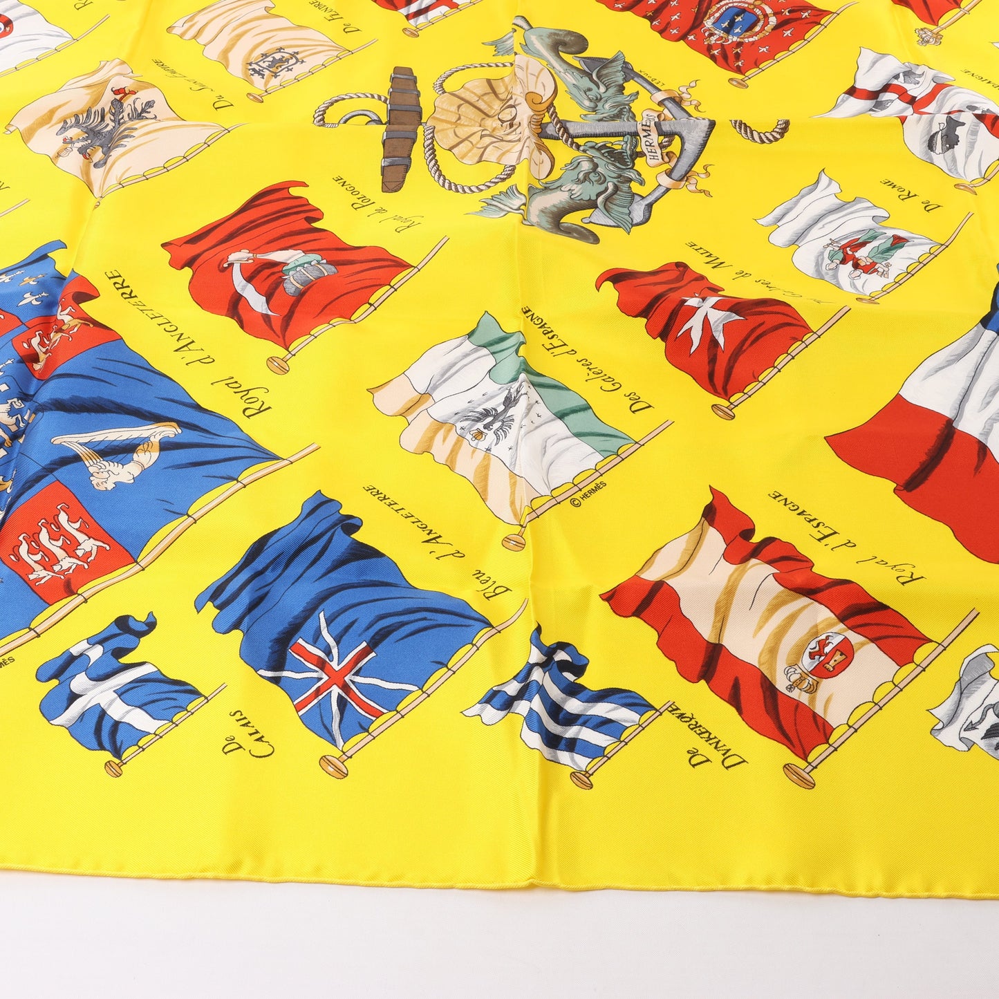 Hermès Carré 90 "PAVOIS" 100% Silk Scarf in Yellow