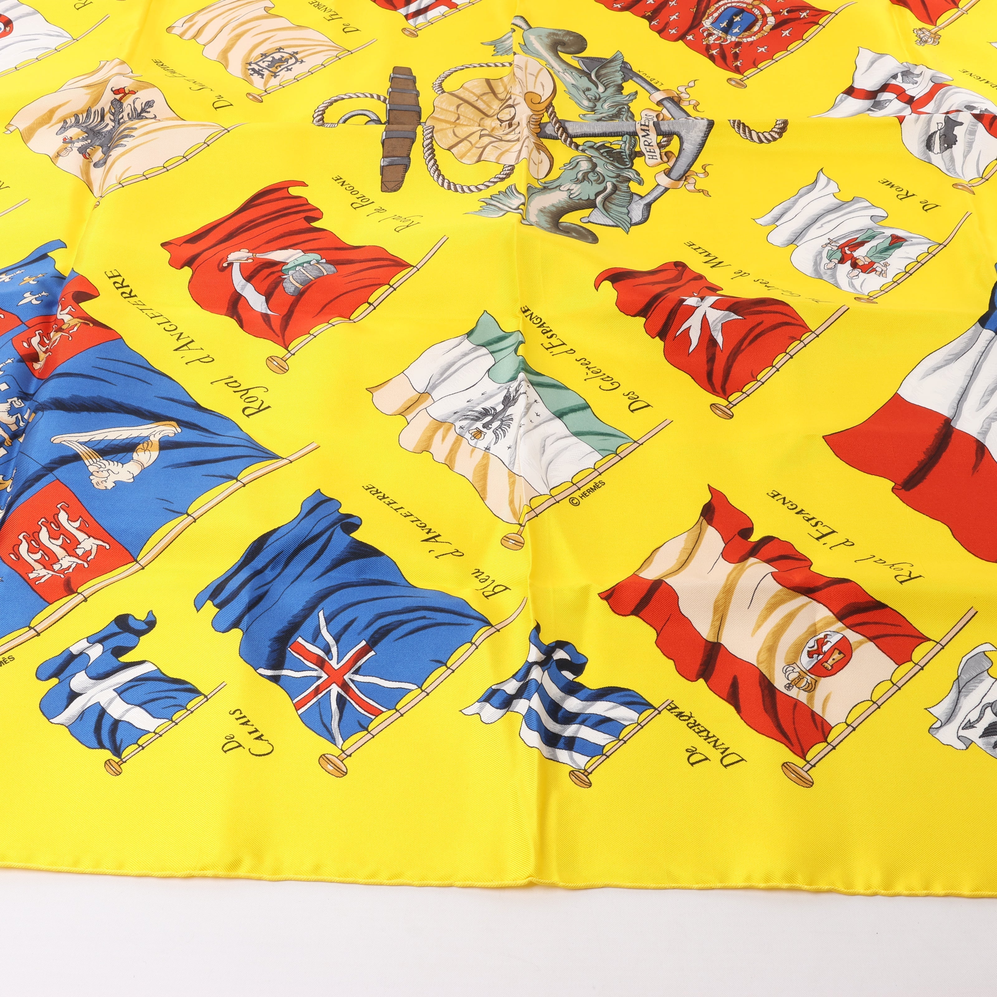 Hermès Carré 90 "PAVOIS" 100% Silk Scarf in Yellow