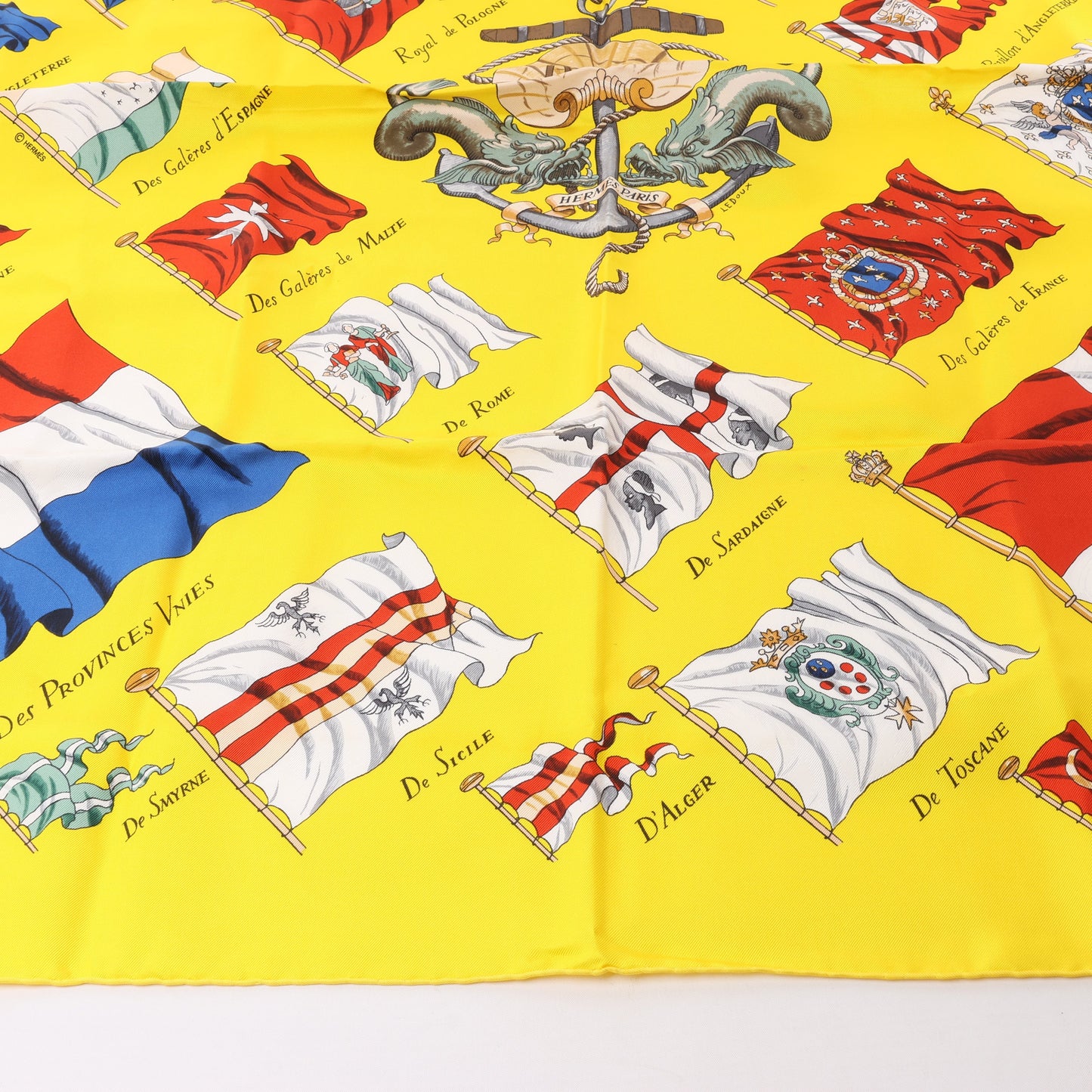 Hermès Carré 90 "PAVOIS" 100% Silk Scarf in Yellow