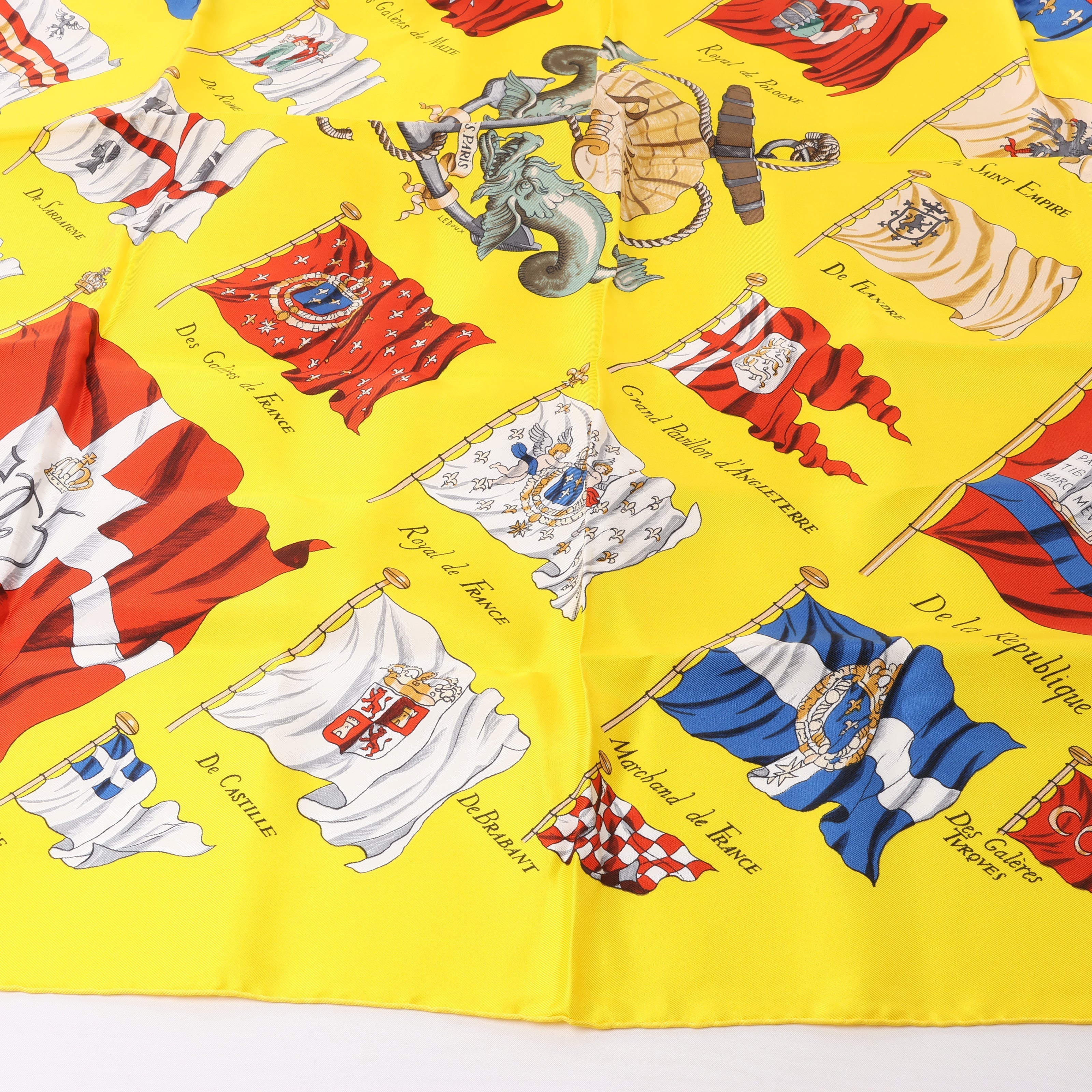 Hermès Carré 90 "PAVOIS" 100% Silk Scarf in Yellow