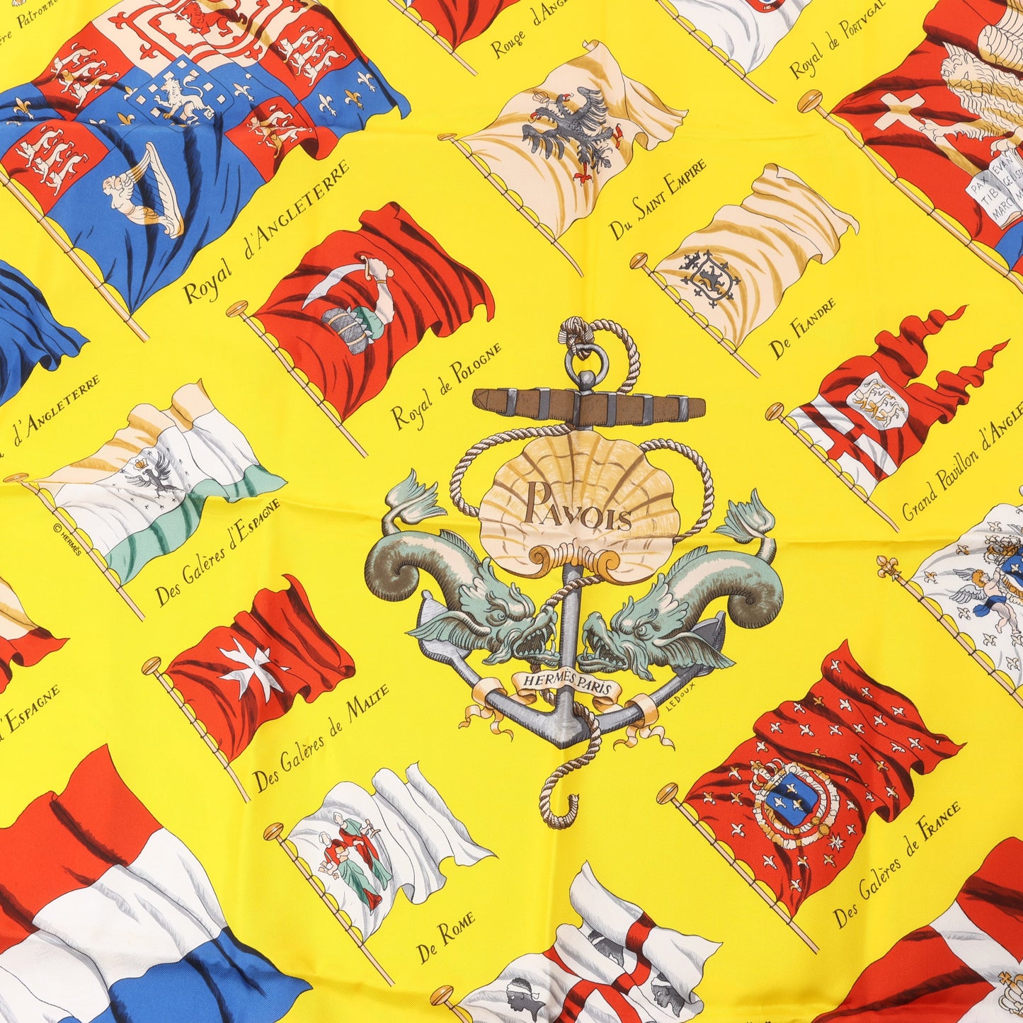 Hermès Carré 90 "PAVOIS" 100% Silk Scarf in Yellow