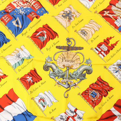 Hermès Carré 90 "PAVOIS" 100% Silk Scarf in Yellow