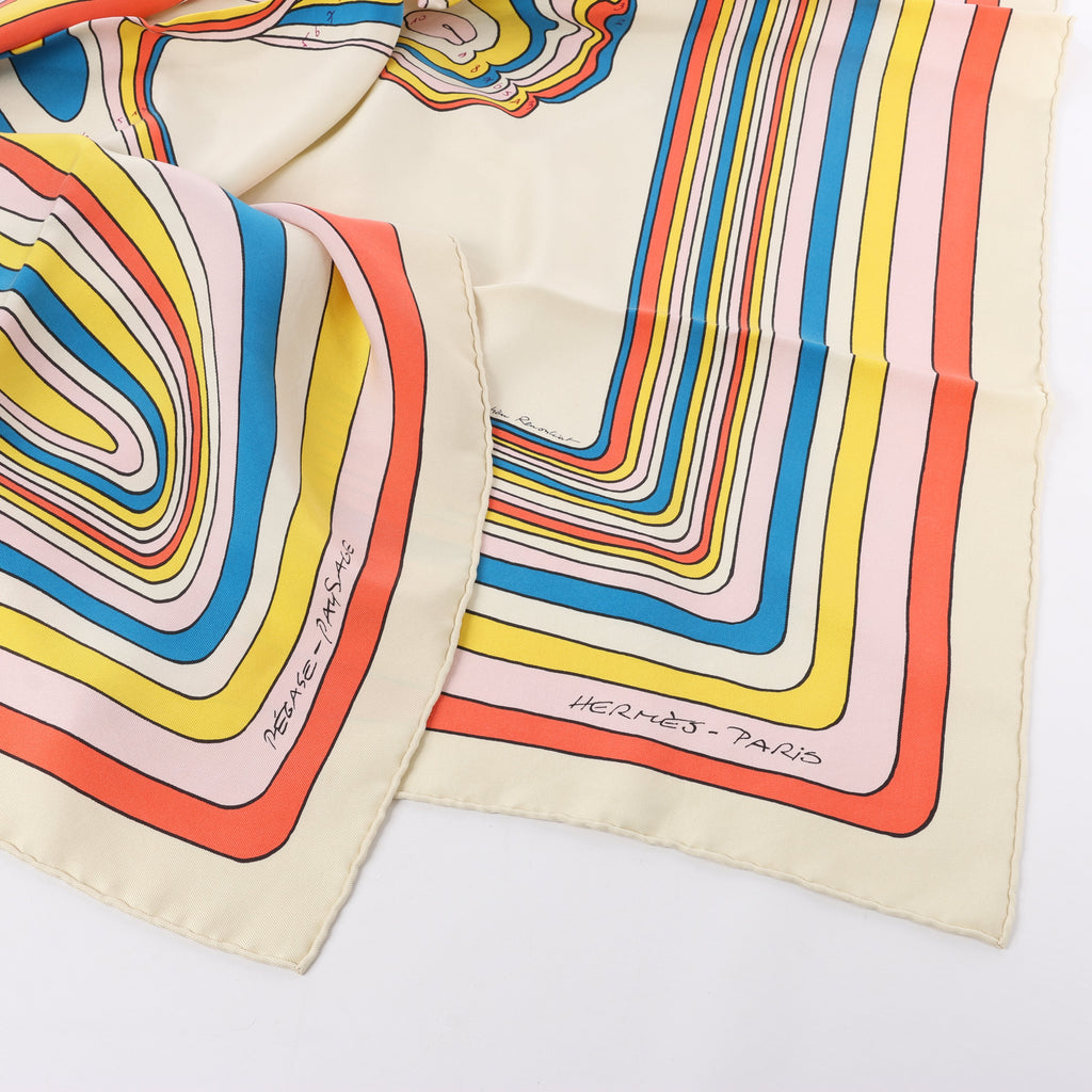 Hermès Carré 90 "PEGASE" 100% Silk Scarf in Beige and Multicolor