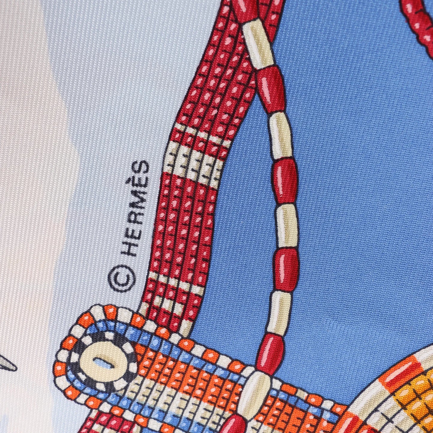 Hermès Carré 90 "PERLES DU KENYA" Silk handkerchief in Blue