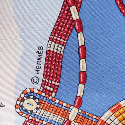 Hermès Carré 90 "PERLES DU KENYA" Silk handkerchief in Blue