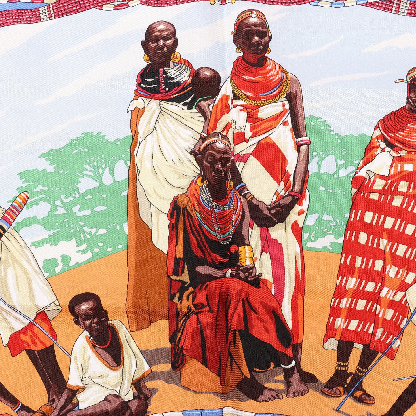 Hermès Carré 90 "PERLES DU KENYA" Silk handkerchief in Blue