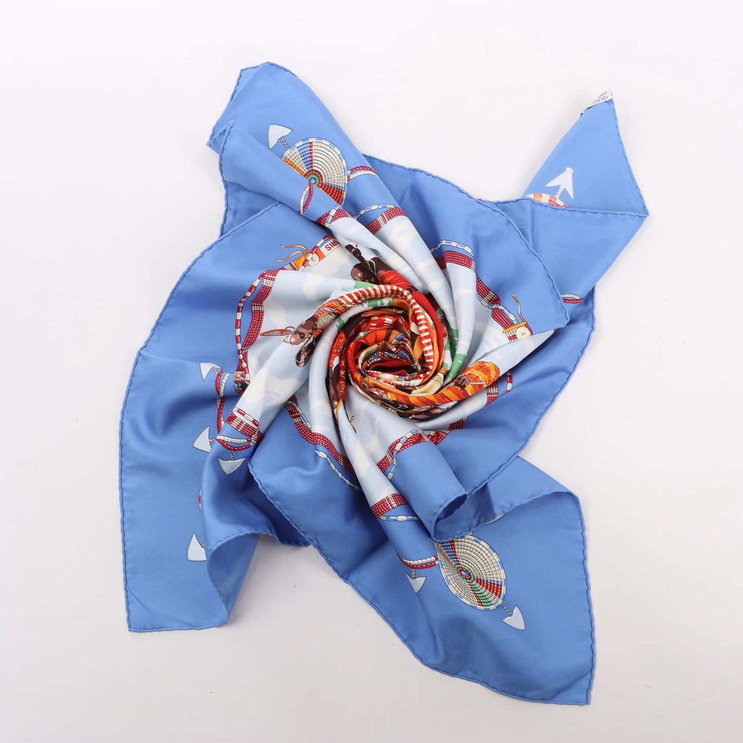 Hermès Carré 90 "PERLES DU KENYA" Silk handkerchief in Blue