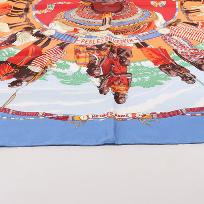 Hermès Carré 90 "PERLES DU KENYA" Silk handkerchief in Blue