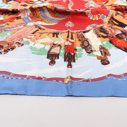 Hermès Carré 90 "PERLES DU KENYA" Silk handkerchief in Blue
