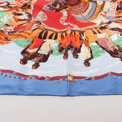 Hermès Carré 90 "PERLES DU KENYA" Silk handkerchief in Blue