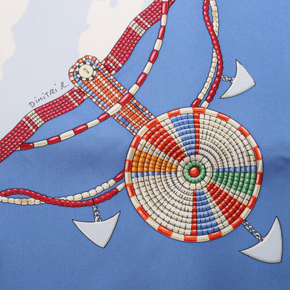 Hermès Carré 90 "PERLES DU KENYA" Silk handkerchief in Blue