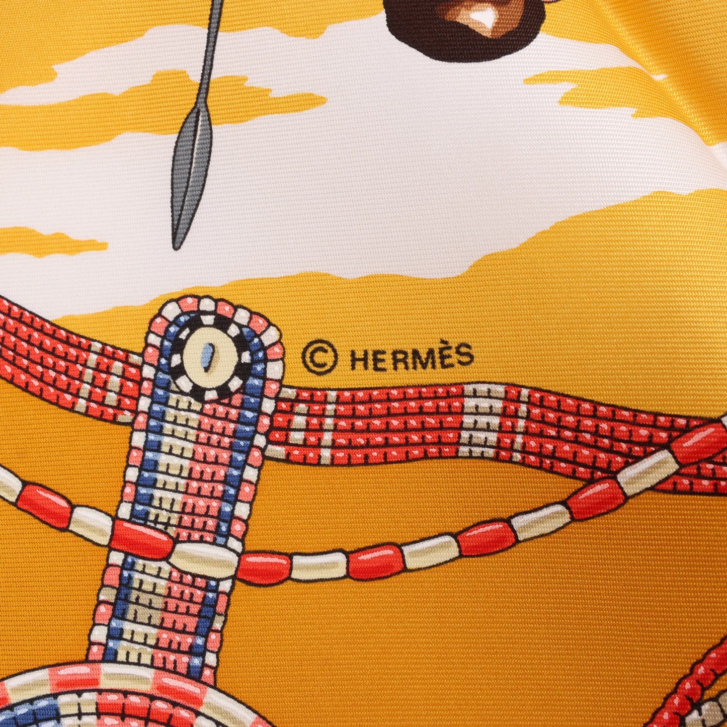 Hermès Carré 90 "PERLES DU KENYA" Silk handkerchief in Orange