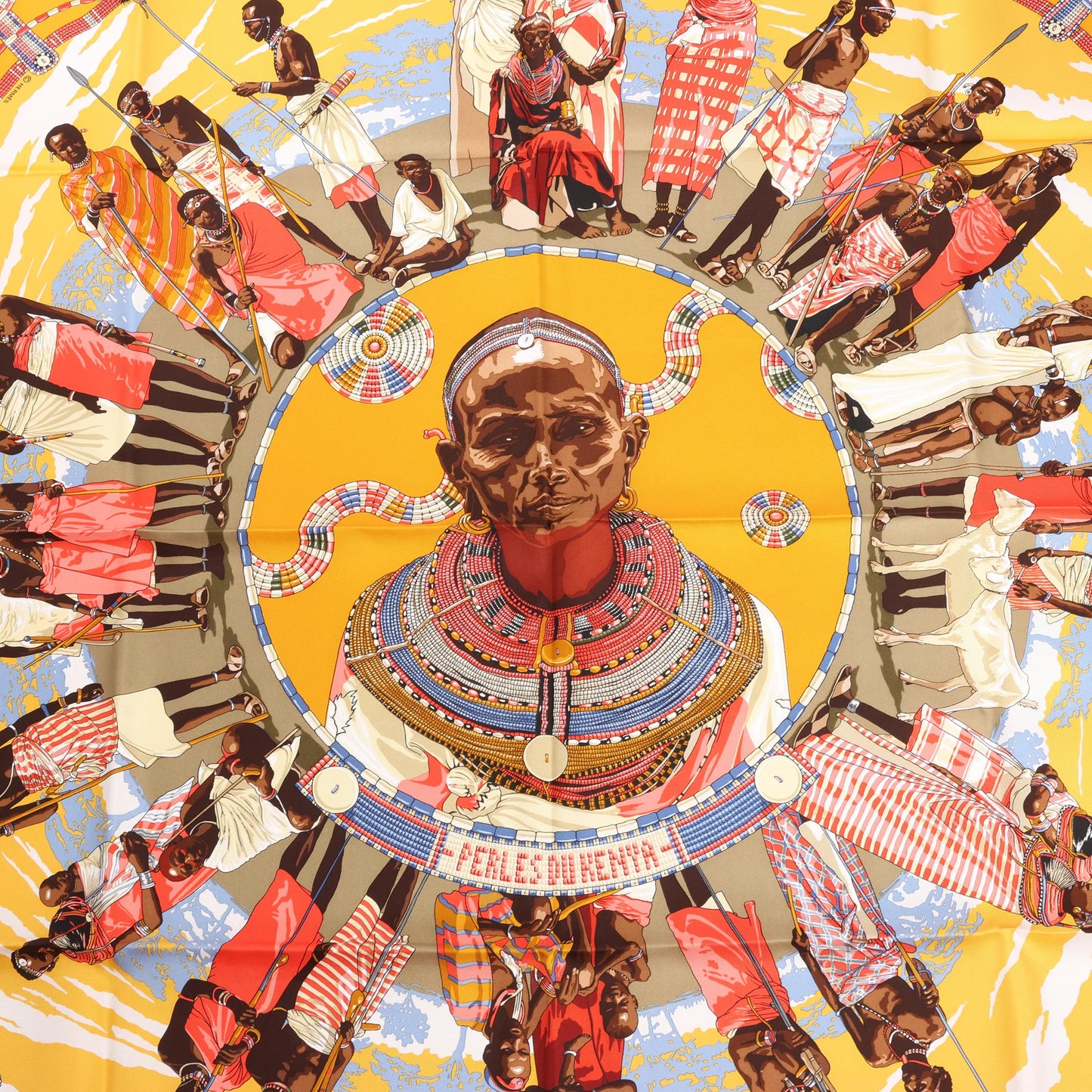 Hermès Carré 90 "PERLES DU KENYA" Silk handkerchief in Orange