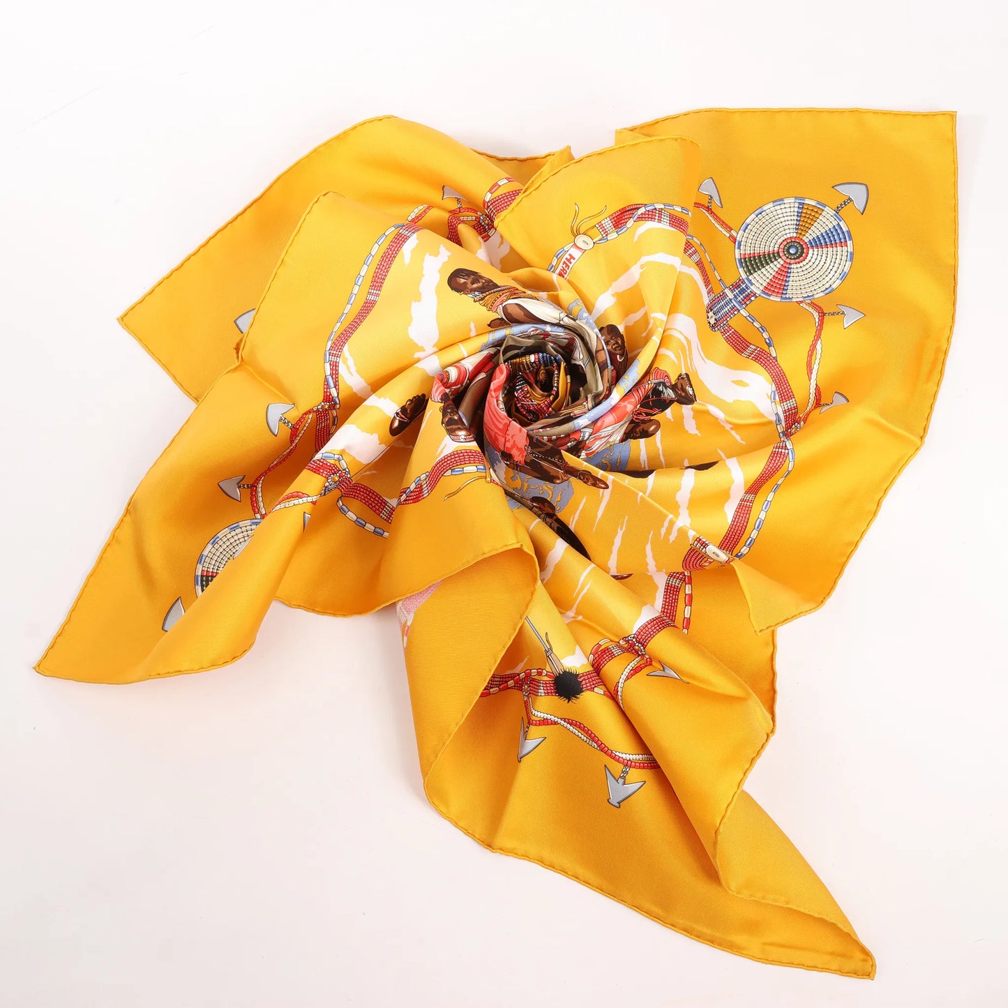 Hermès Carré 90 "PERLES DU KENYA" Silk handkerchief in Orange