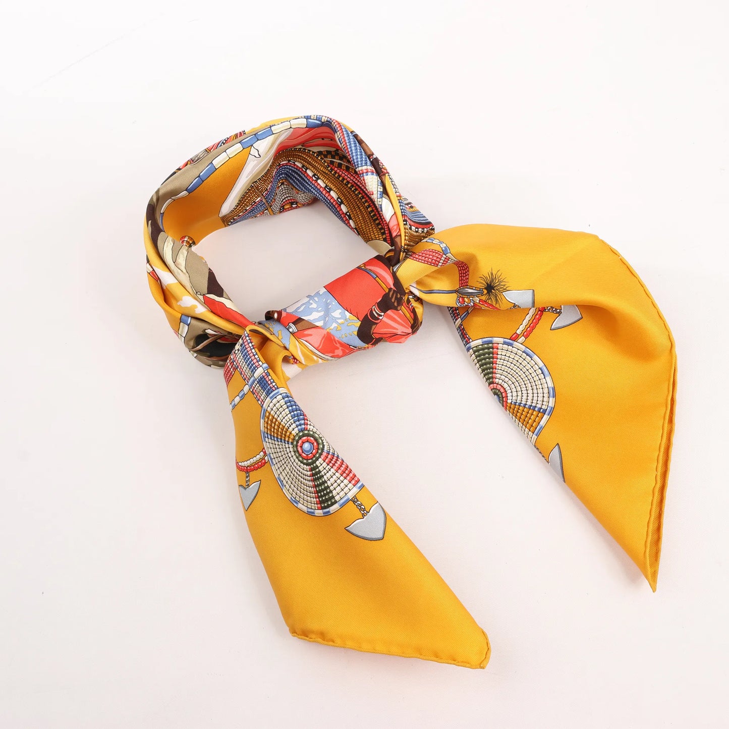 Hermès Carré 90 "PERLES DU KENYA" Silk handkerchief in Orange