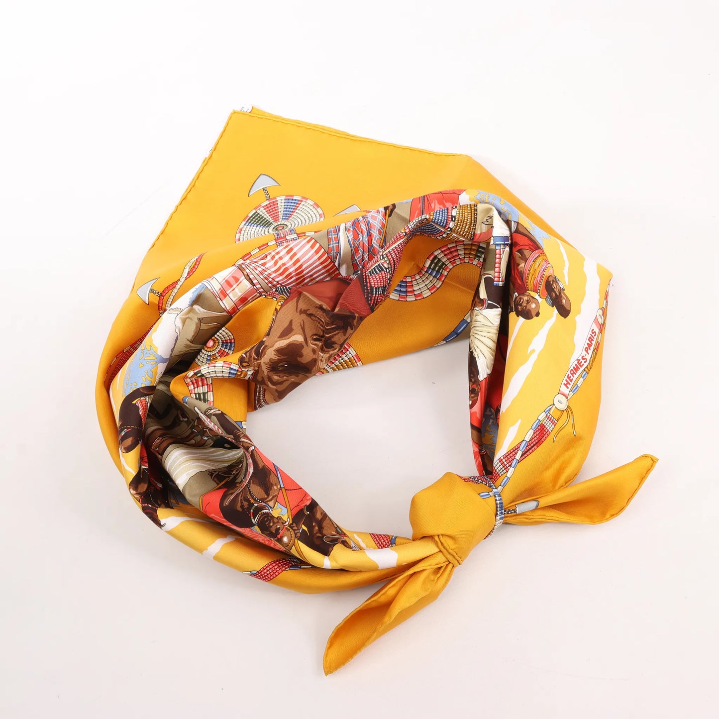 Hermès Carré 90 "PERLES DU KENYA" Silk handkerchief in Orange