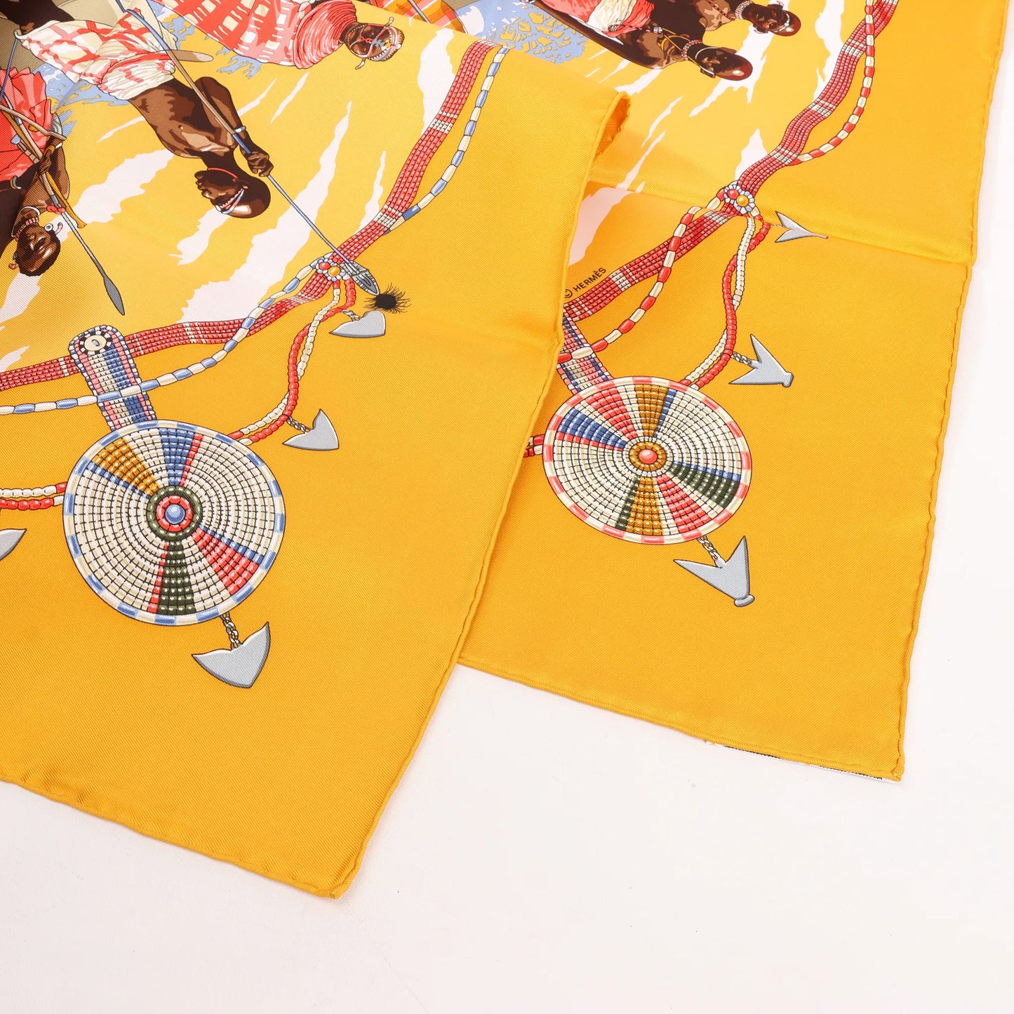 Hermès Carré 90 "PERLES DU KENYA" Silk handkerchief in Orange