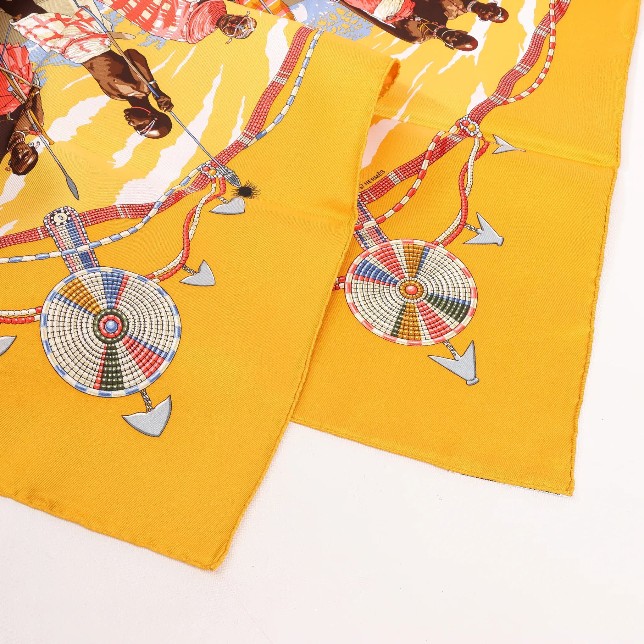 Hermès Carré 90 "PERLES DU KENYA" Silk handkerchief in Orange
