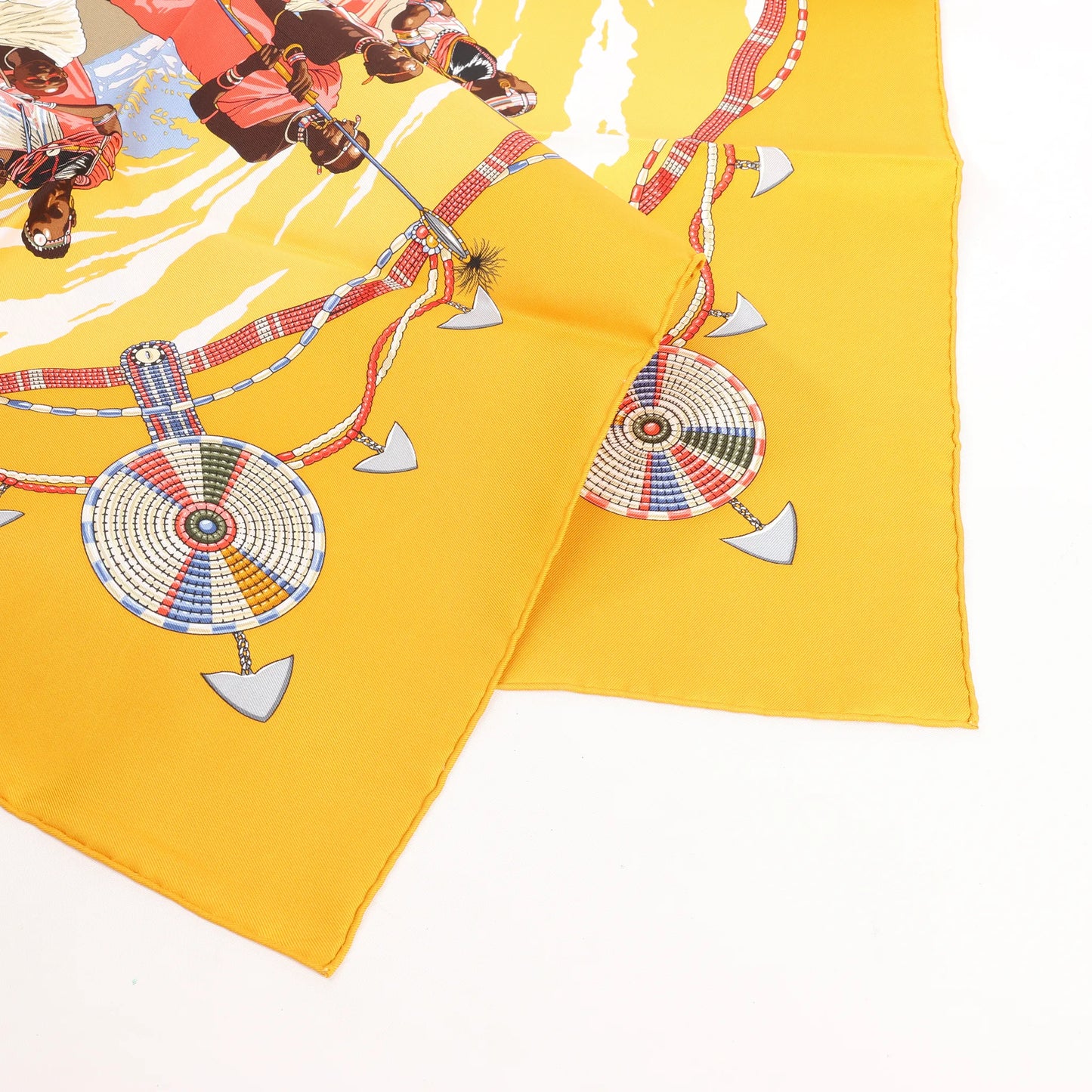 Hermès Carré 90 "PERLES DU KENYA" Silk handkerchief in Orange