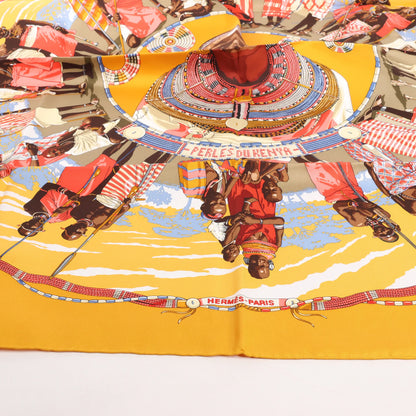 Hermès Carré 90 "PERLES DU KENYA" Silk handkerchief in Orange